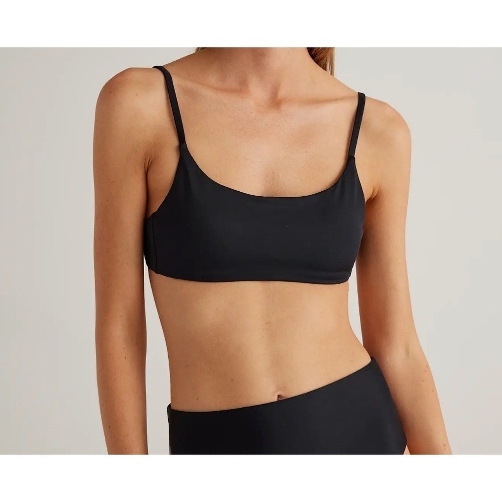 quince italian scoop neck bikini top swimsuit black, women size medium